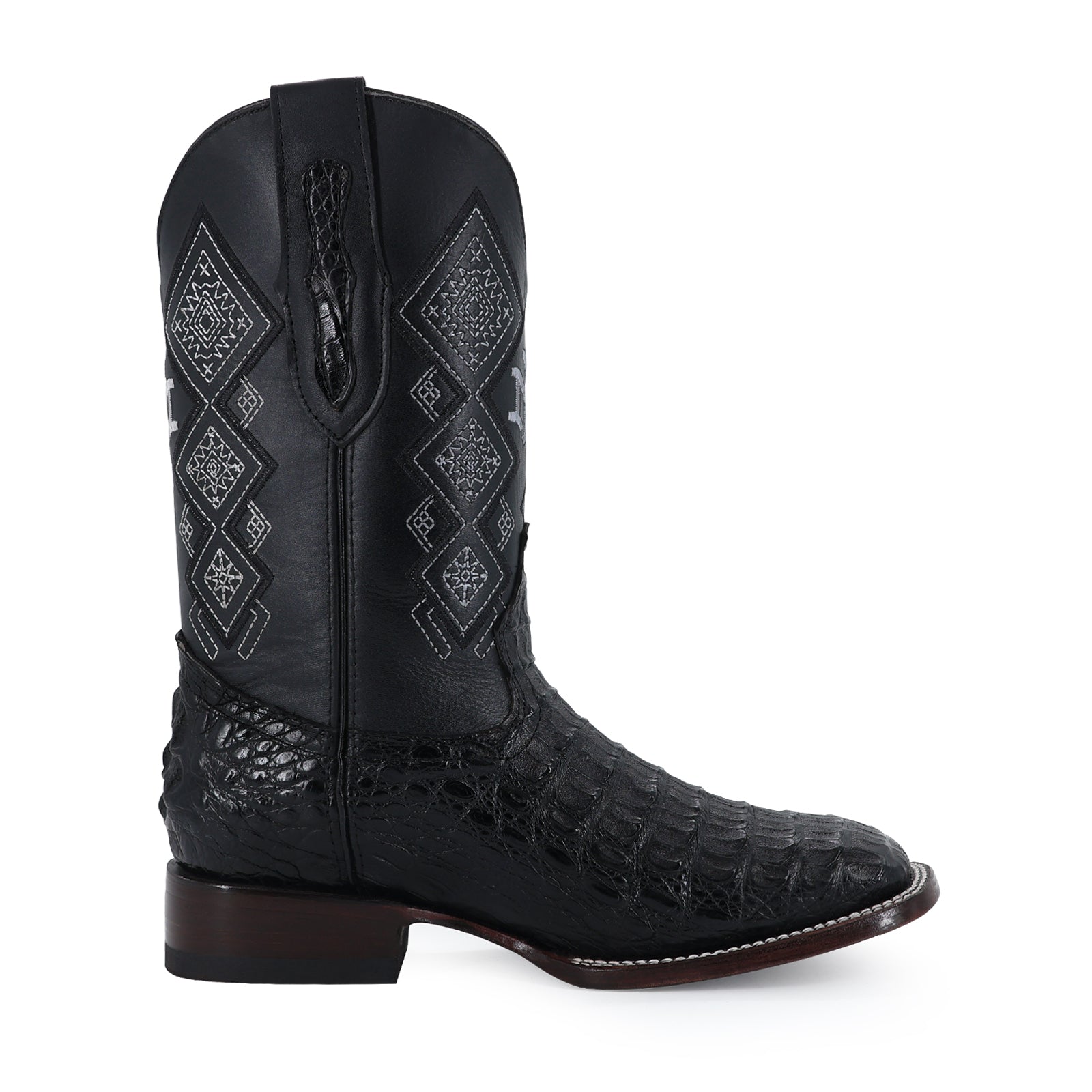 Caiman leather cowboy boot square toe