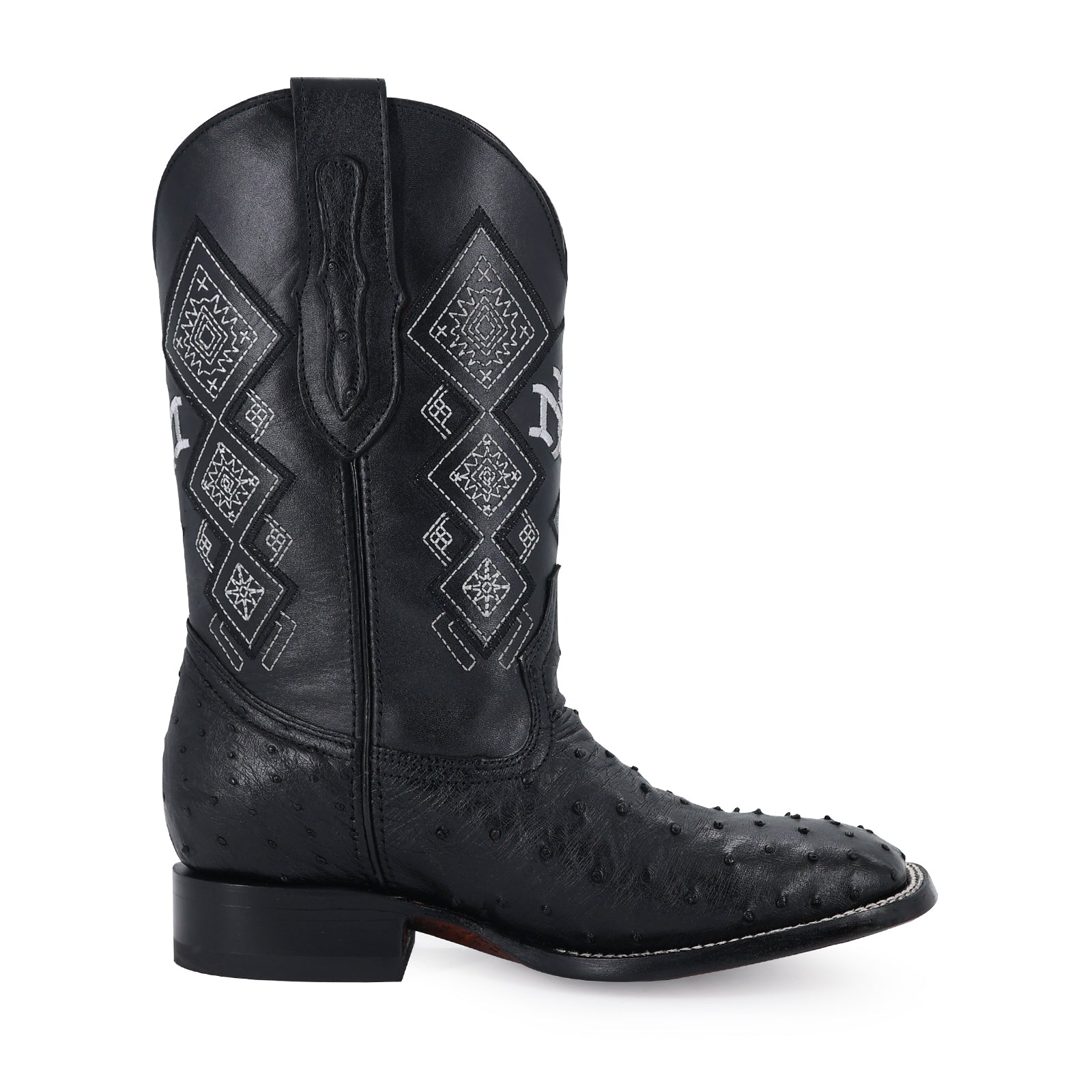 Ostrich leather cowboy boot square toe