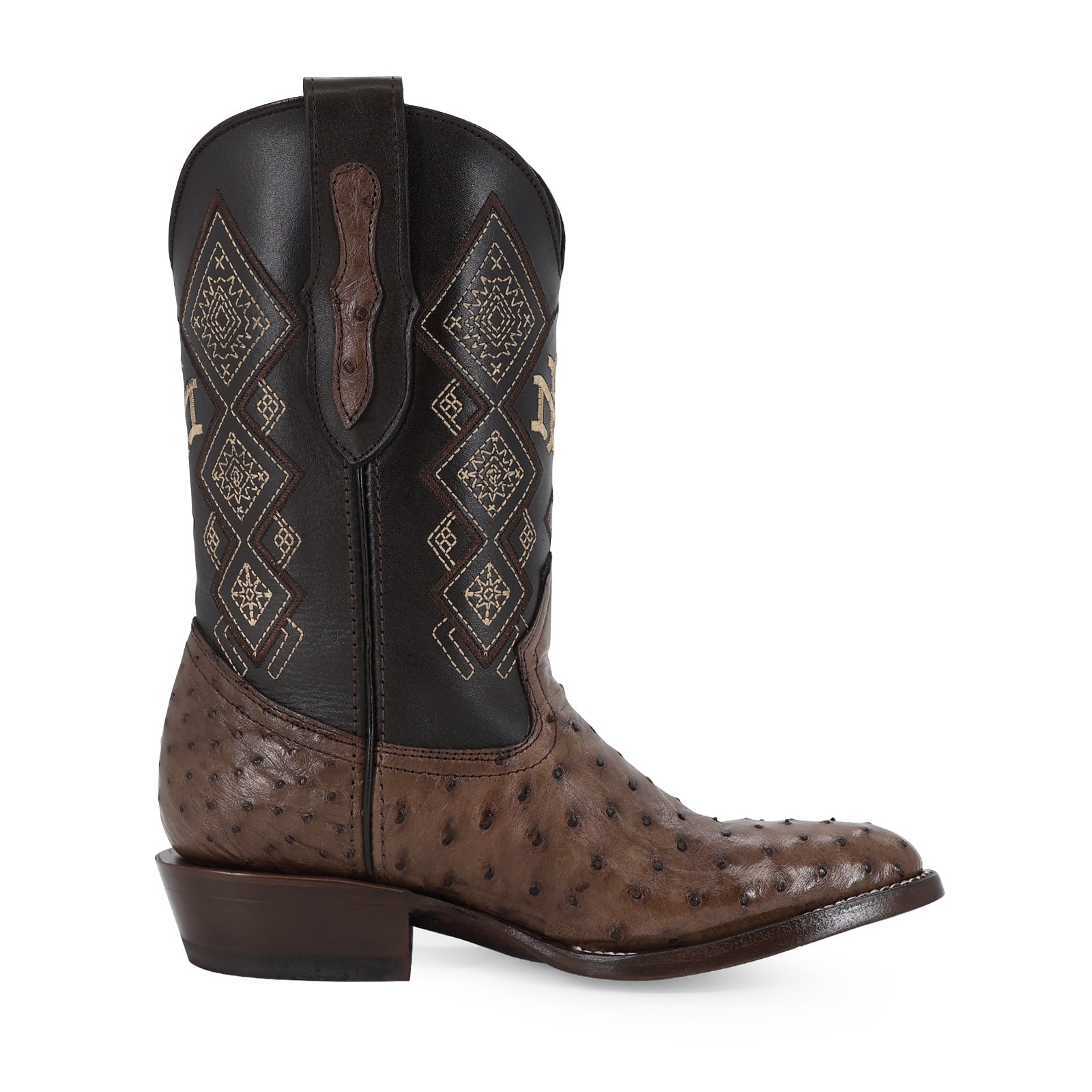 Ostrich leather cowboy boot round toe