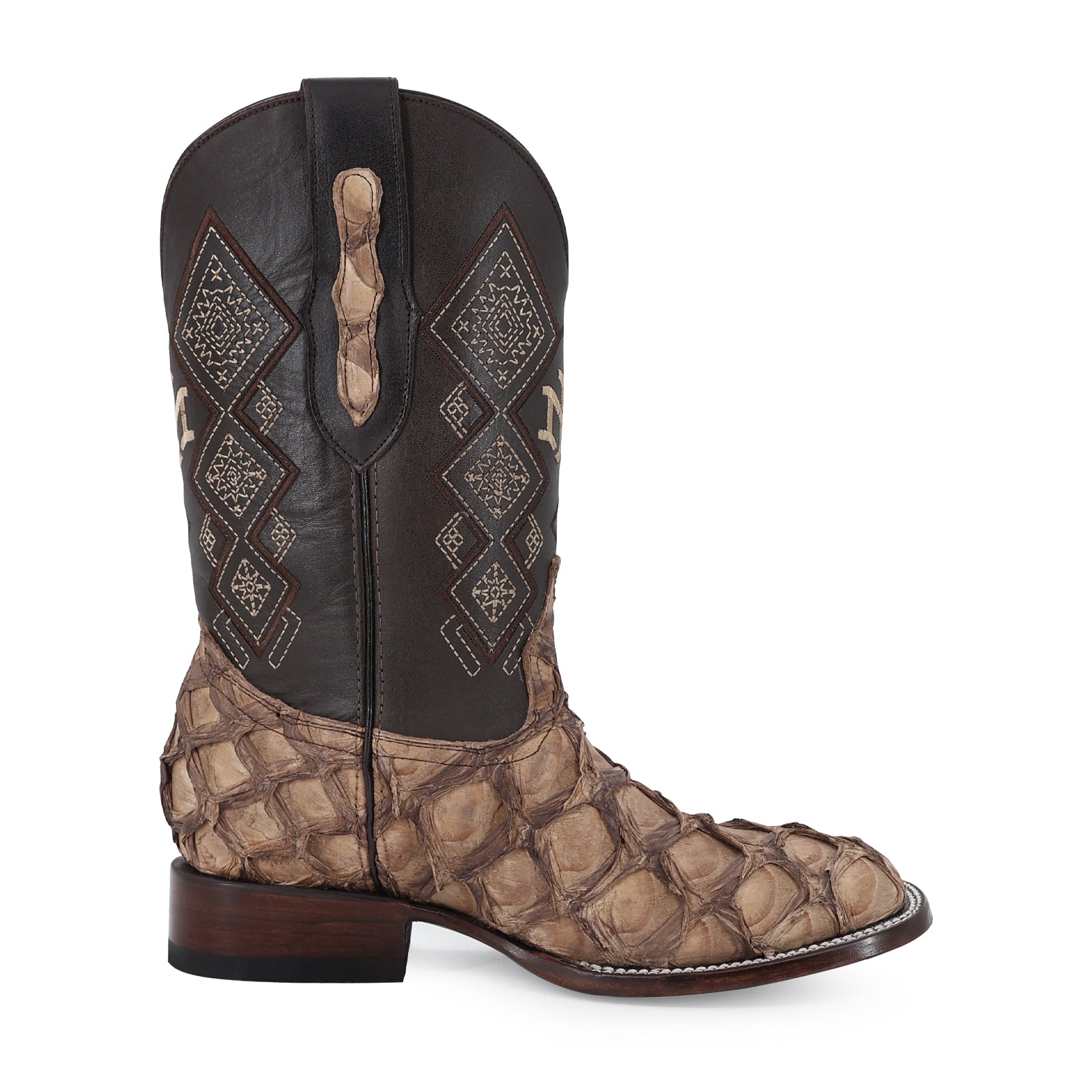 Pirarucu leather cowboy boot square toe