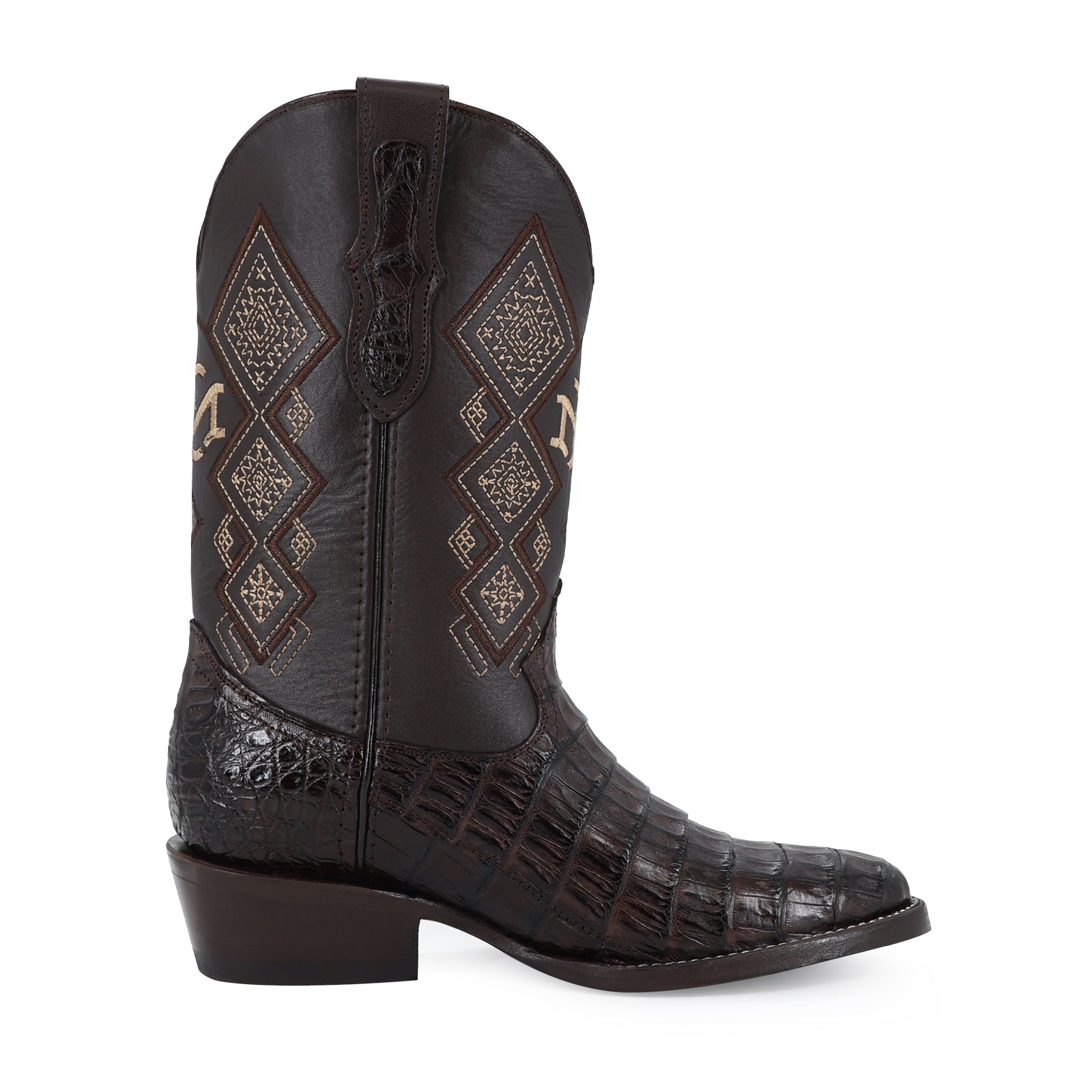 Caiman leather cowboy boot round toe