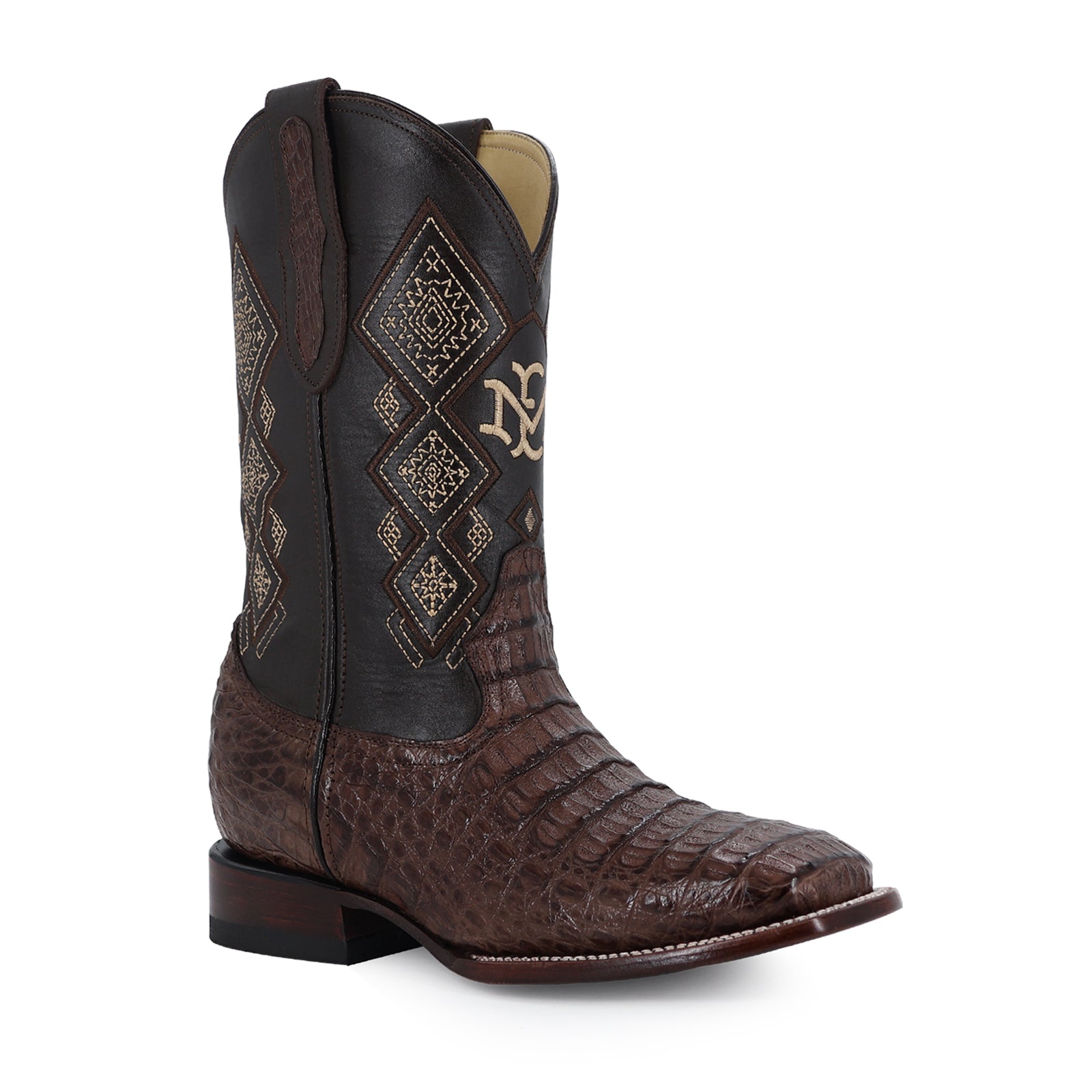 Caiman leather cowboy boot square toe