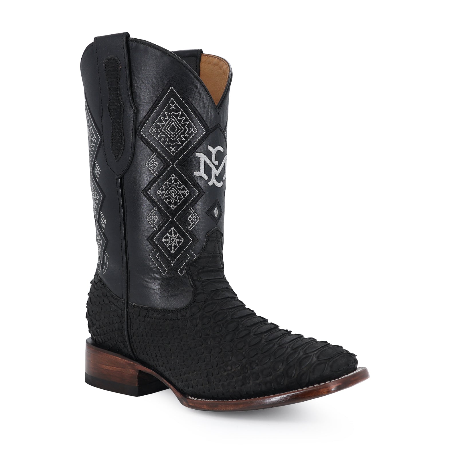 Python leather cowboy boot square toe