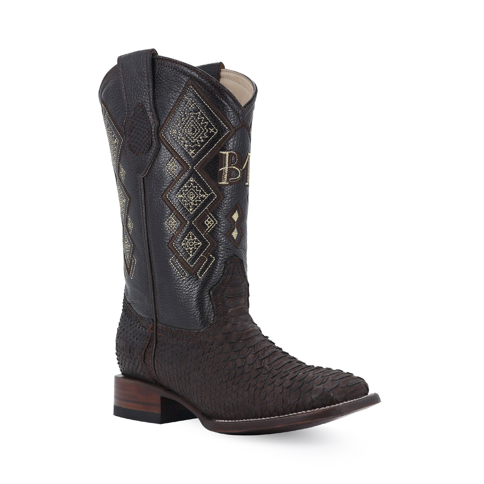 Python leather cowboy boot square toe