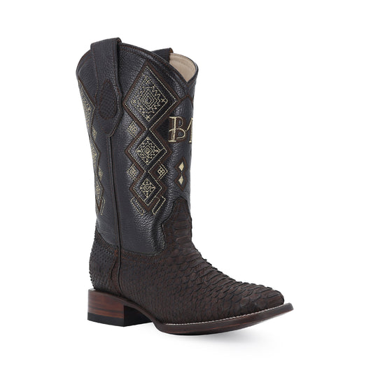 Python leather cowboy boot square toe