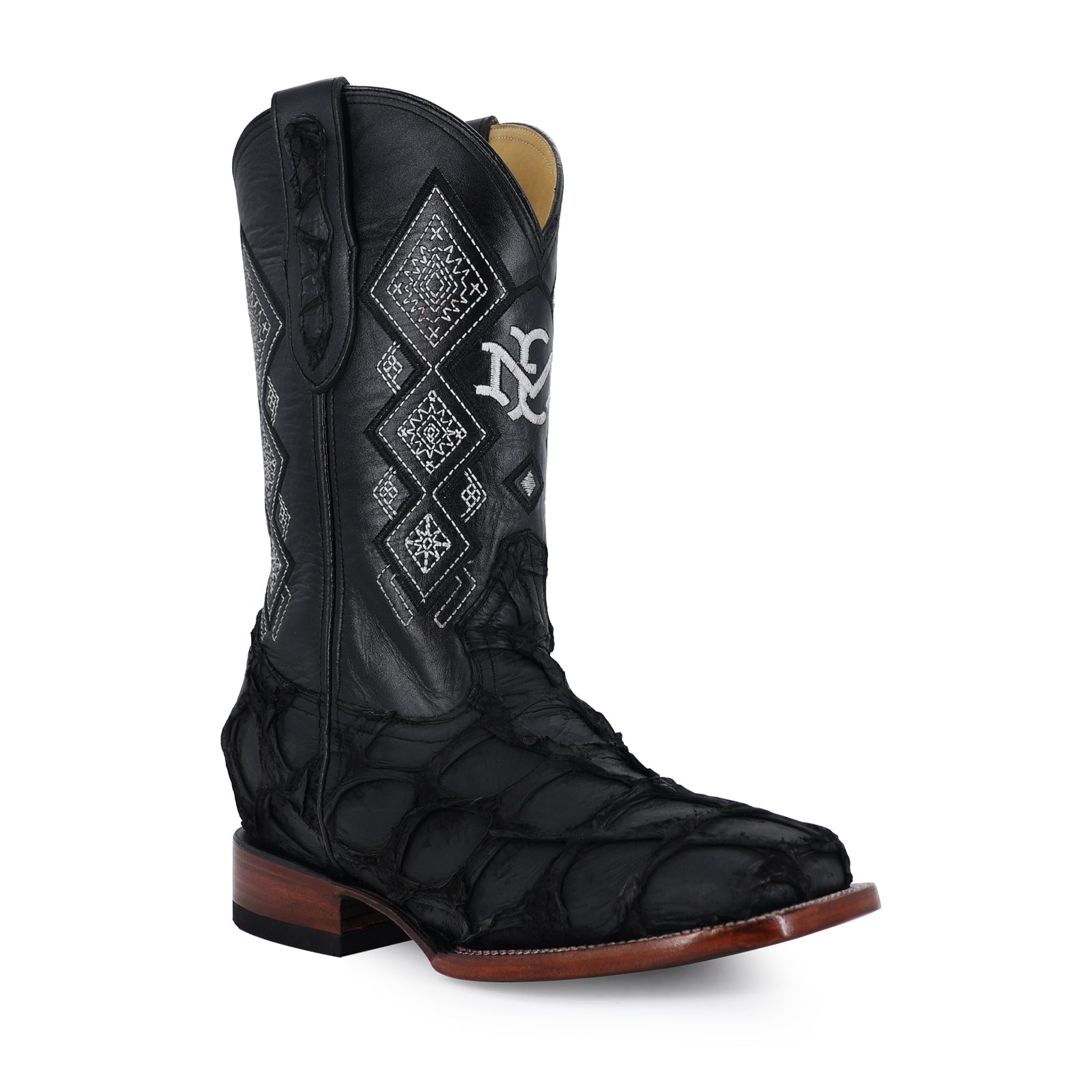 Pirarucu leather cowboy boot square toe