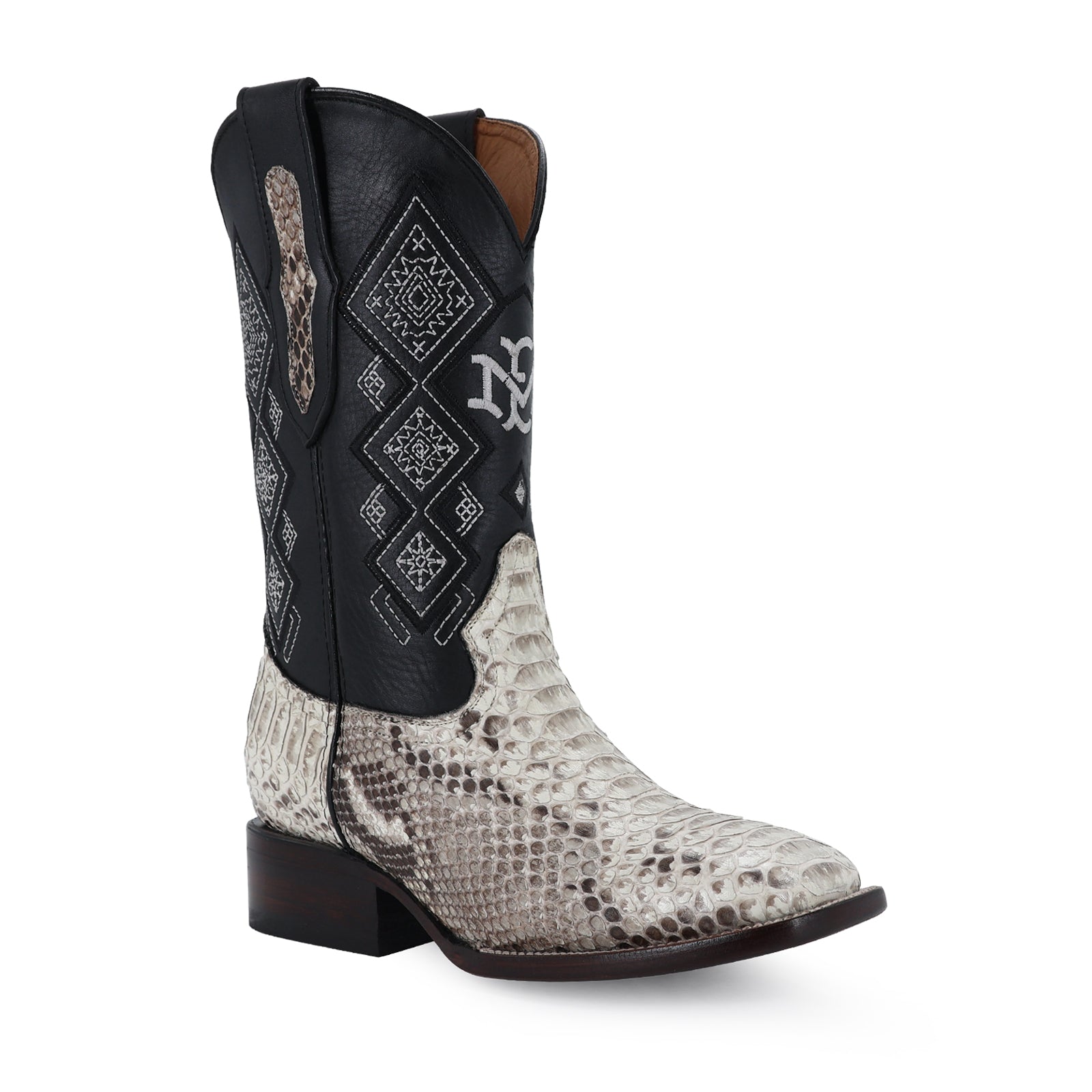Python leather cowboy boot square toe