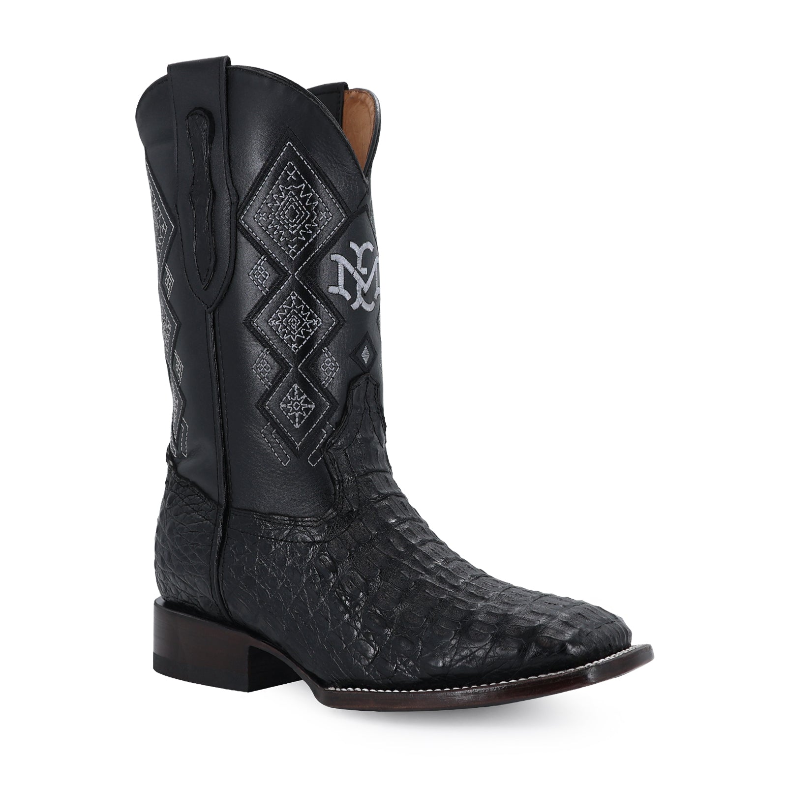Caiman leather cowboy boot square toe