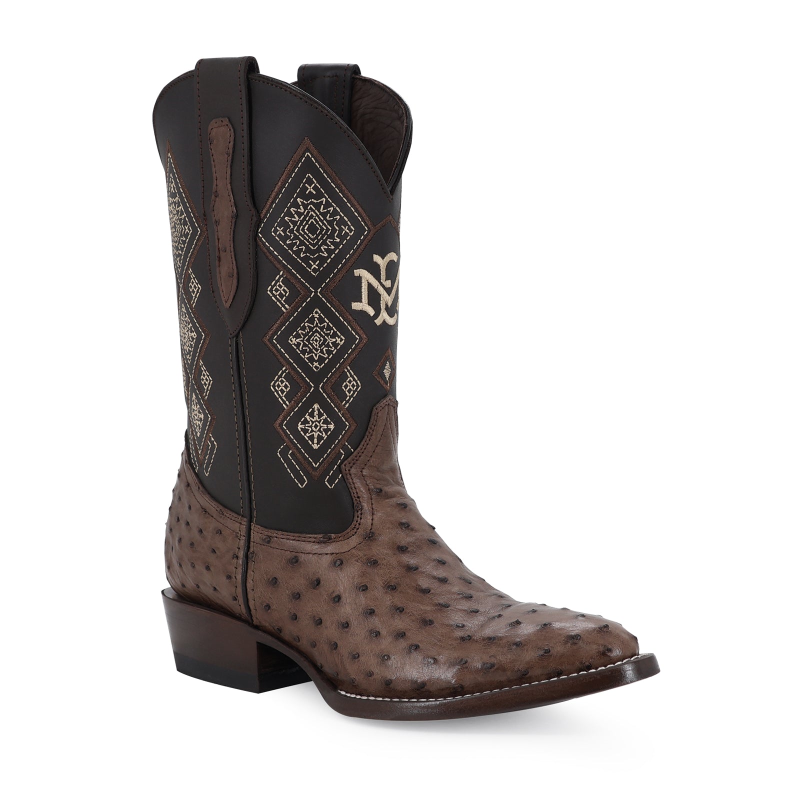 Ostrich leather cowboy boot round toe