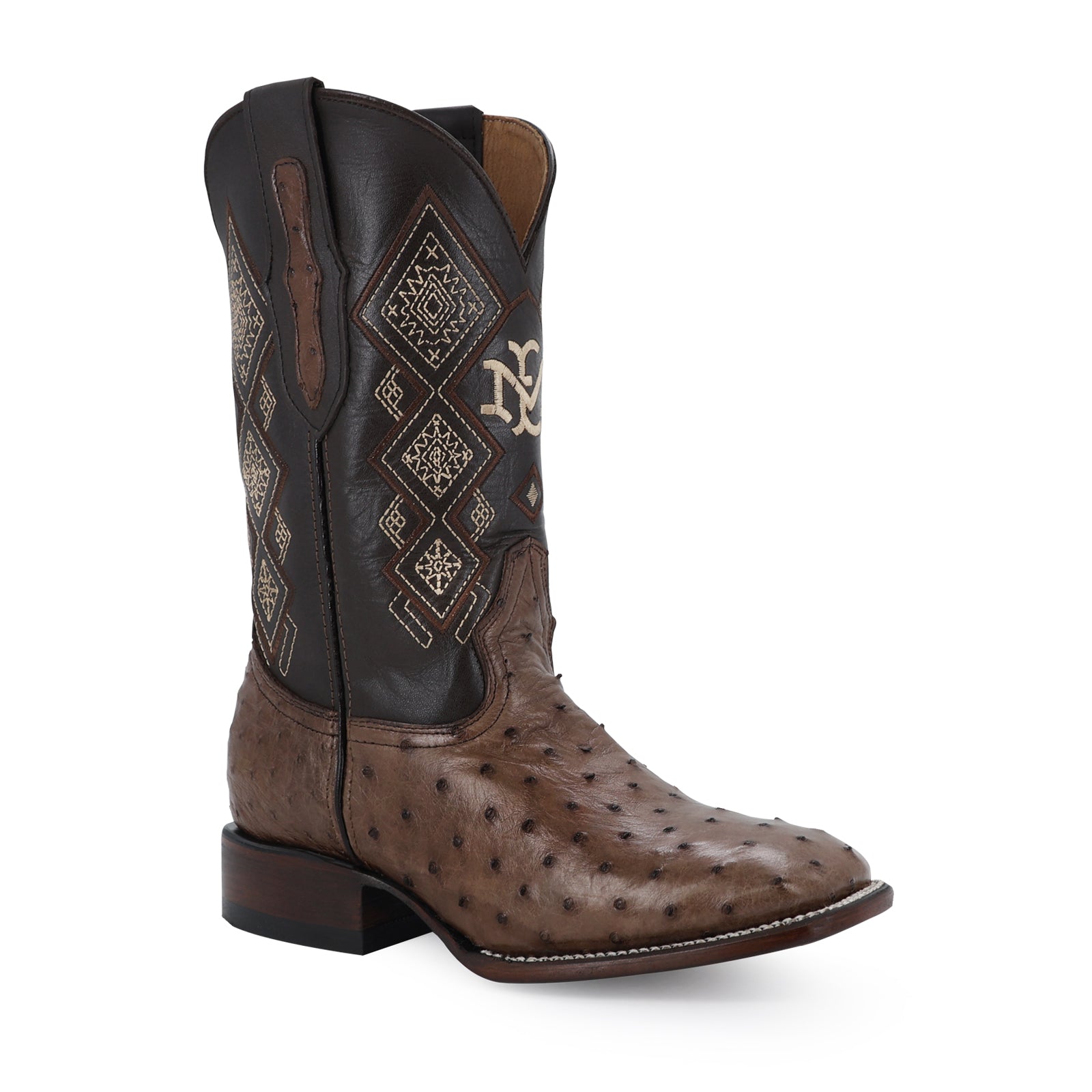 Ostrich leather cowboy boot square toe