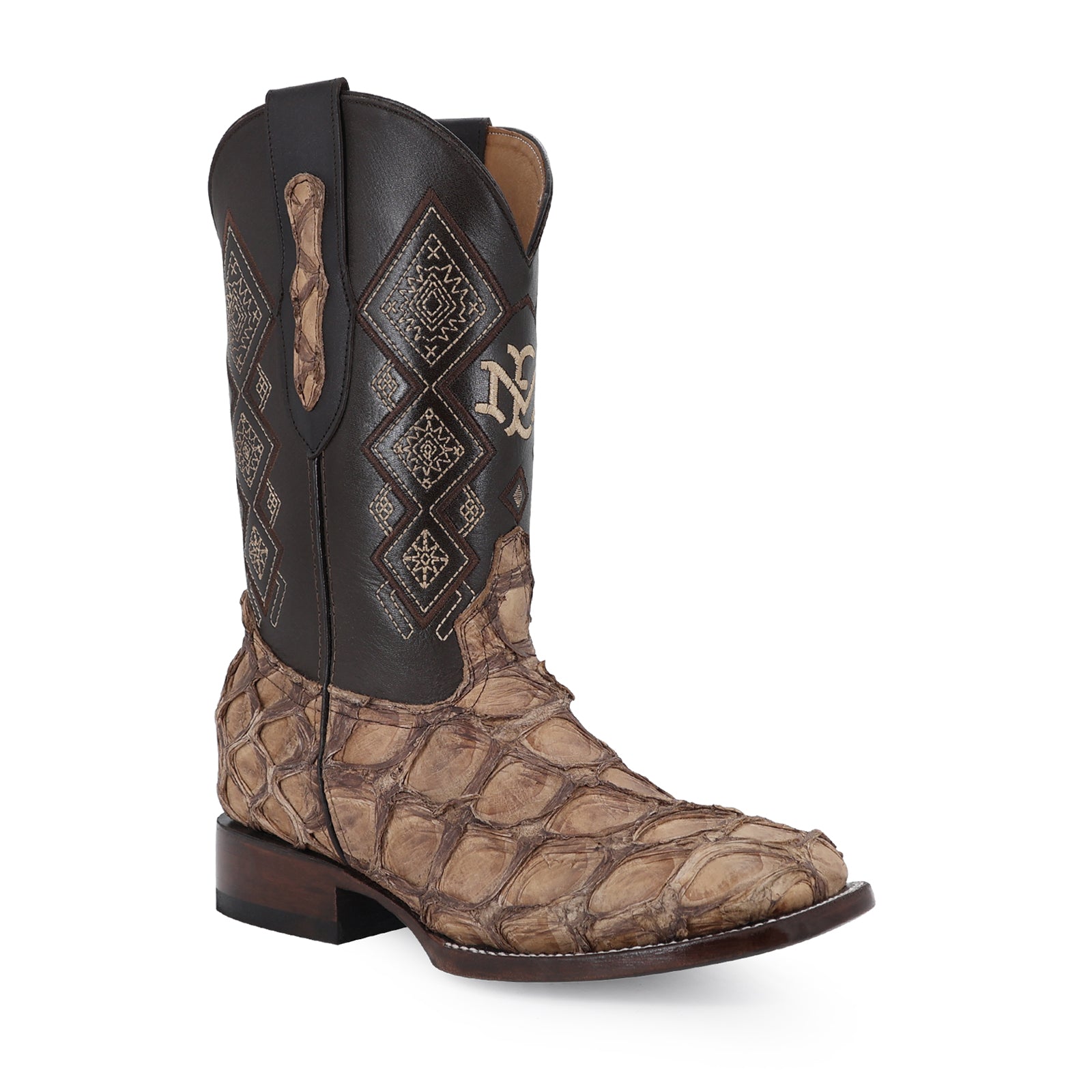 Pirarucu leather cowboy boot square toe