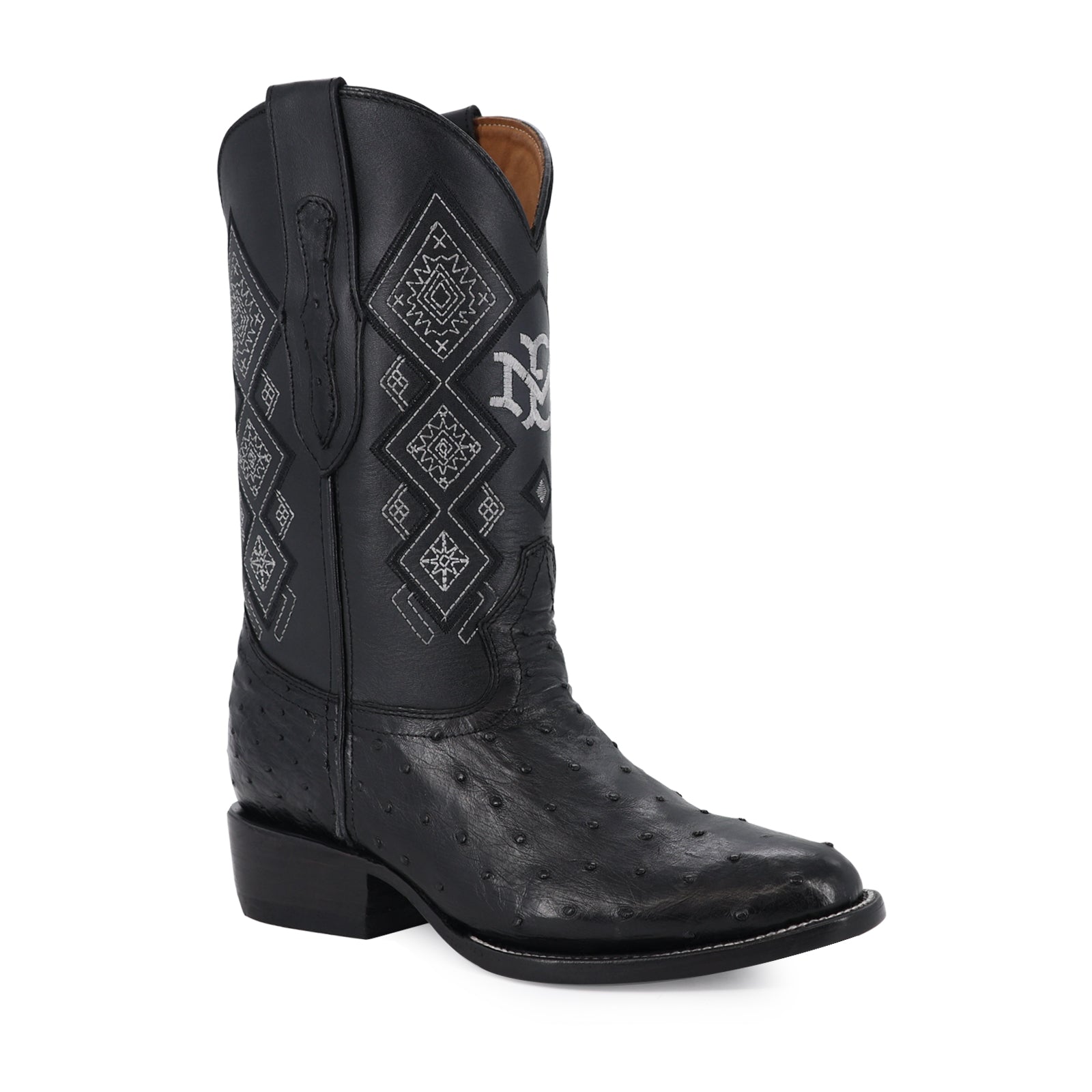 Ostrich leather cowboy boot round toe
