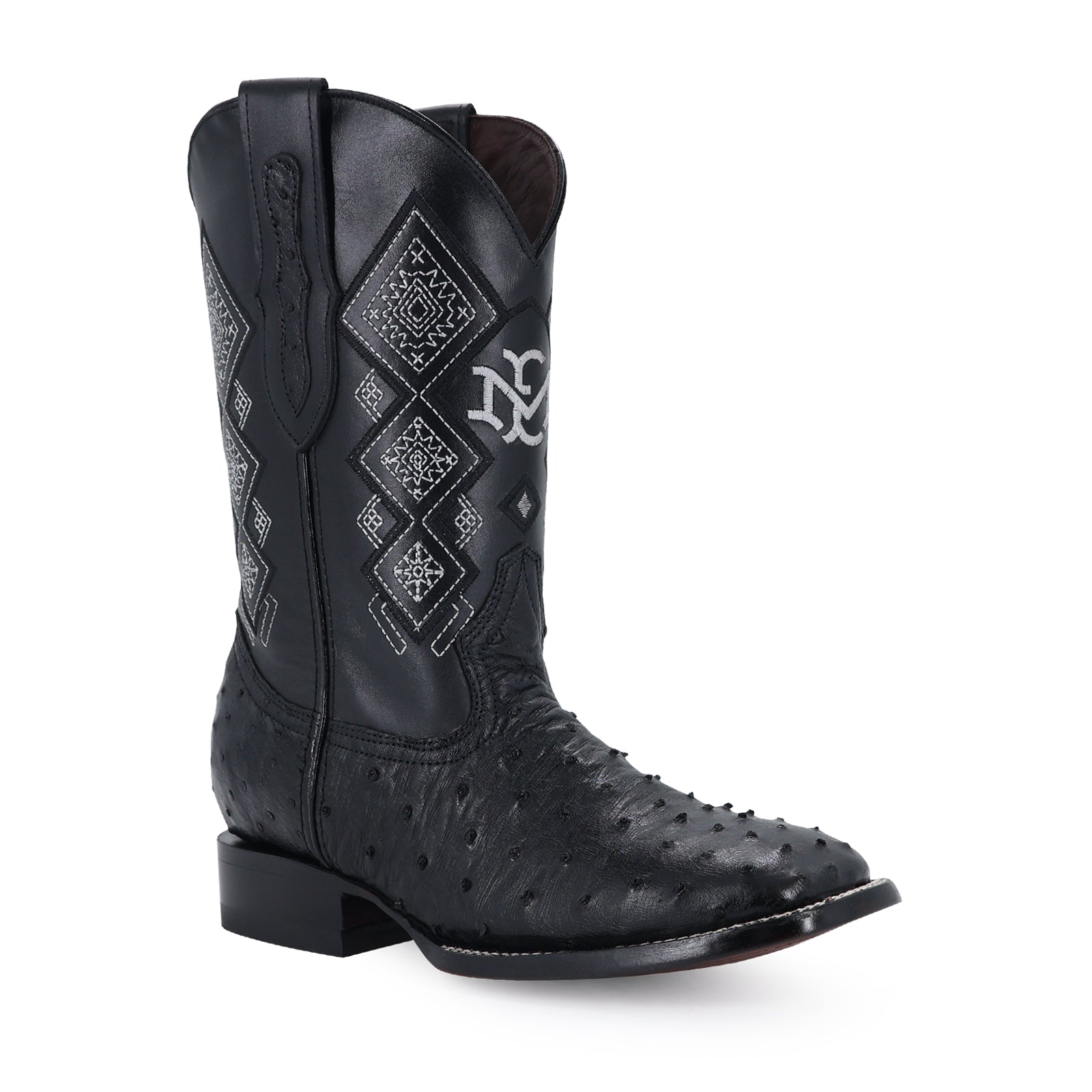 Ostrich leather cowboy boot square toe