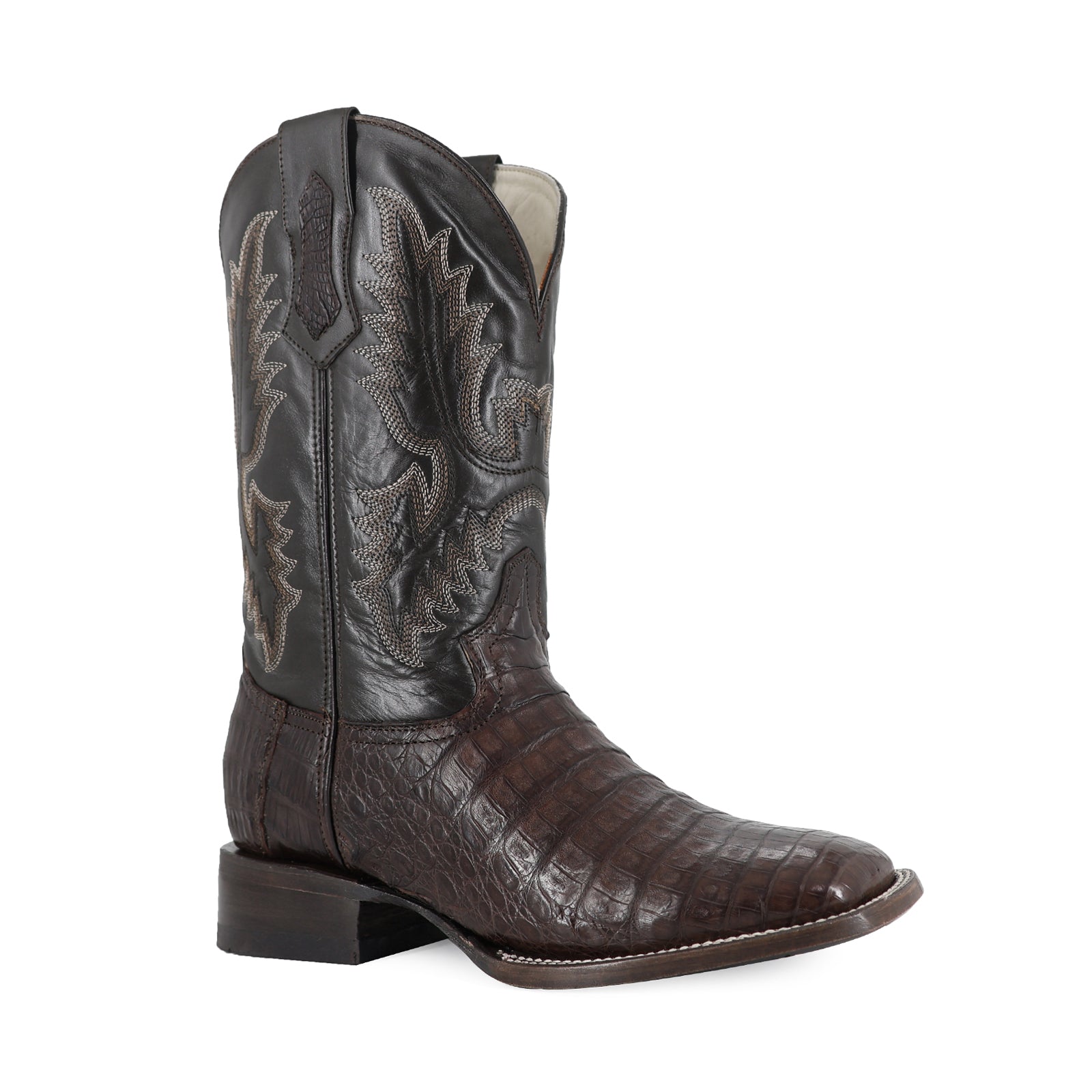 Caiman leather cowboy boot square toe