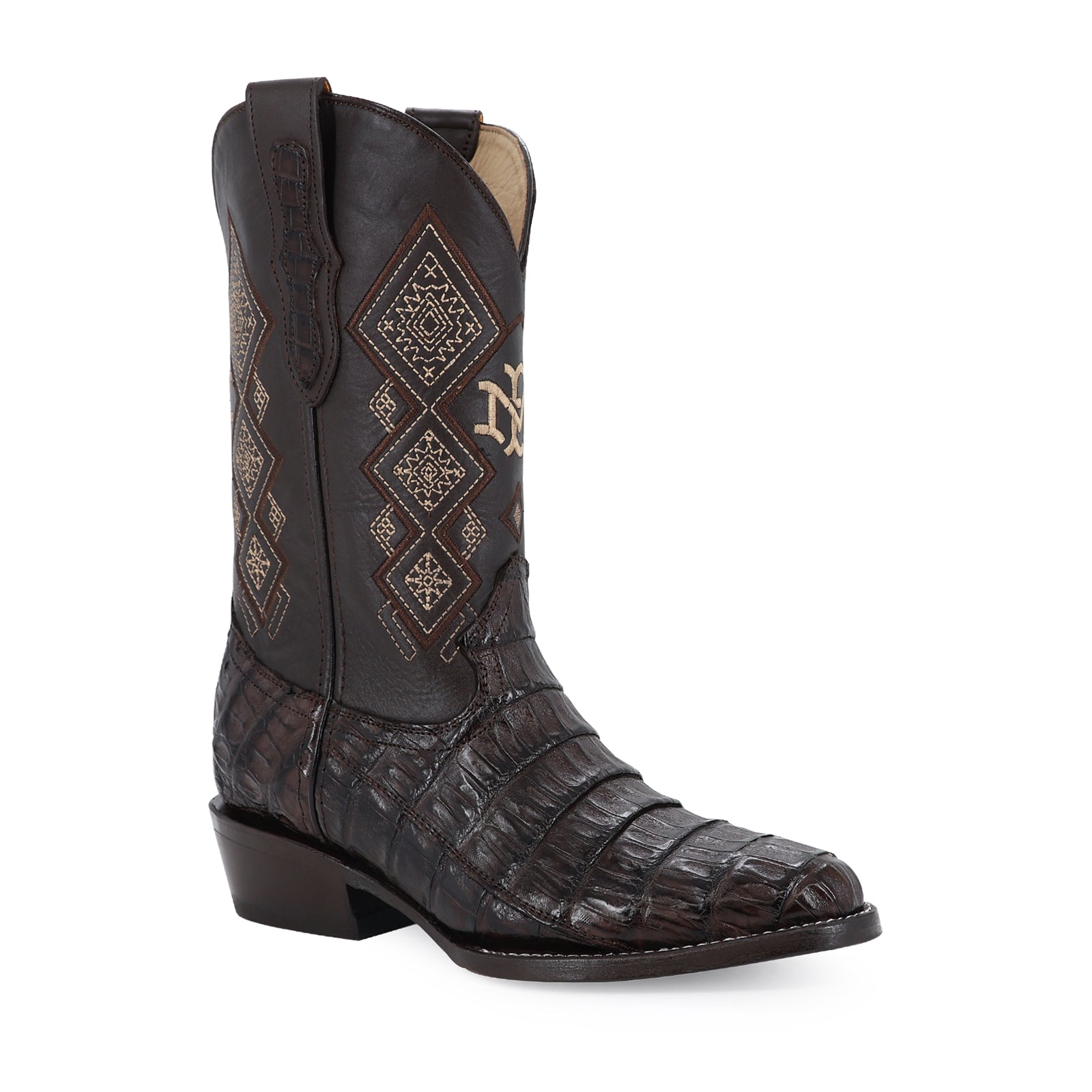 Caiman leather cowboy boot round toe