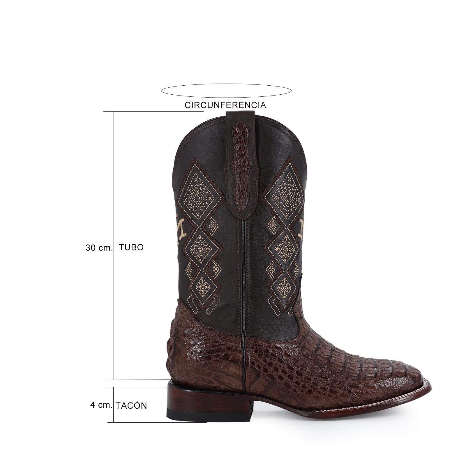 Caiman leather cowboy boot square toe