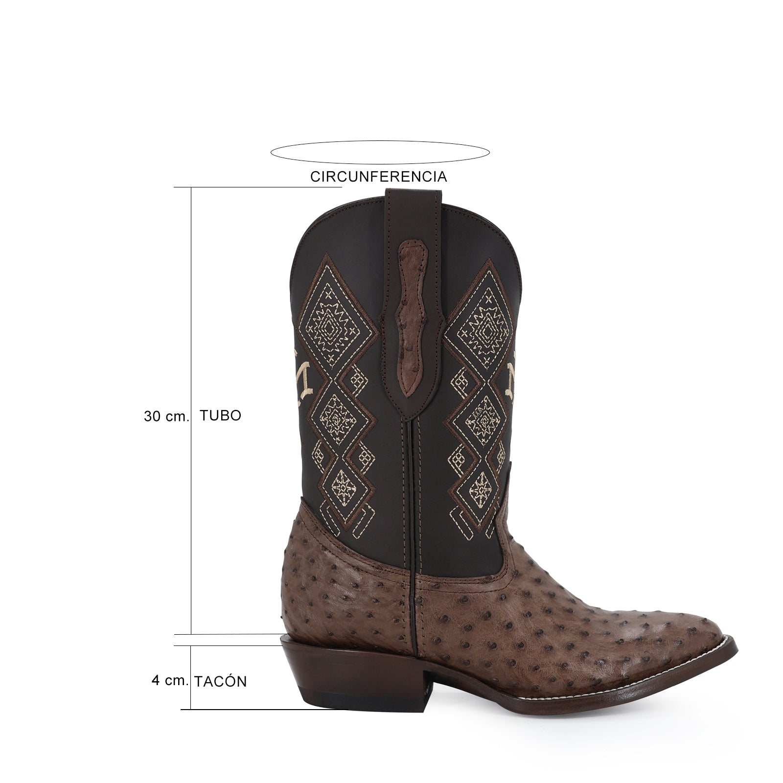 Ostrich leather cowboy boot round toe