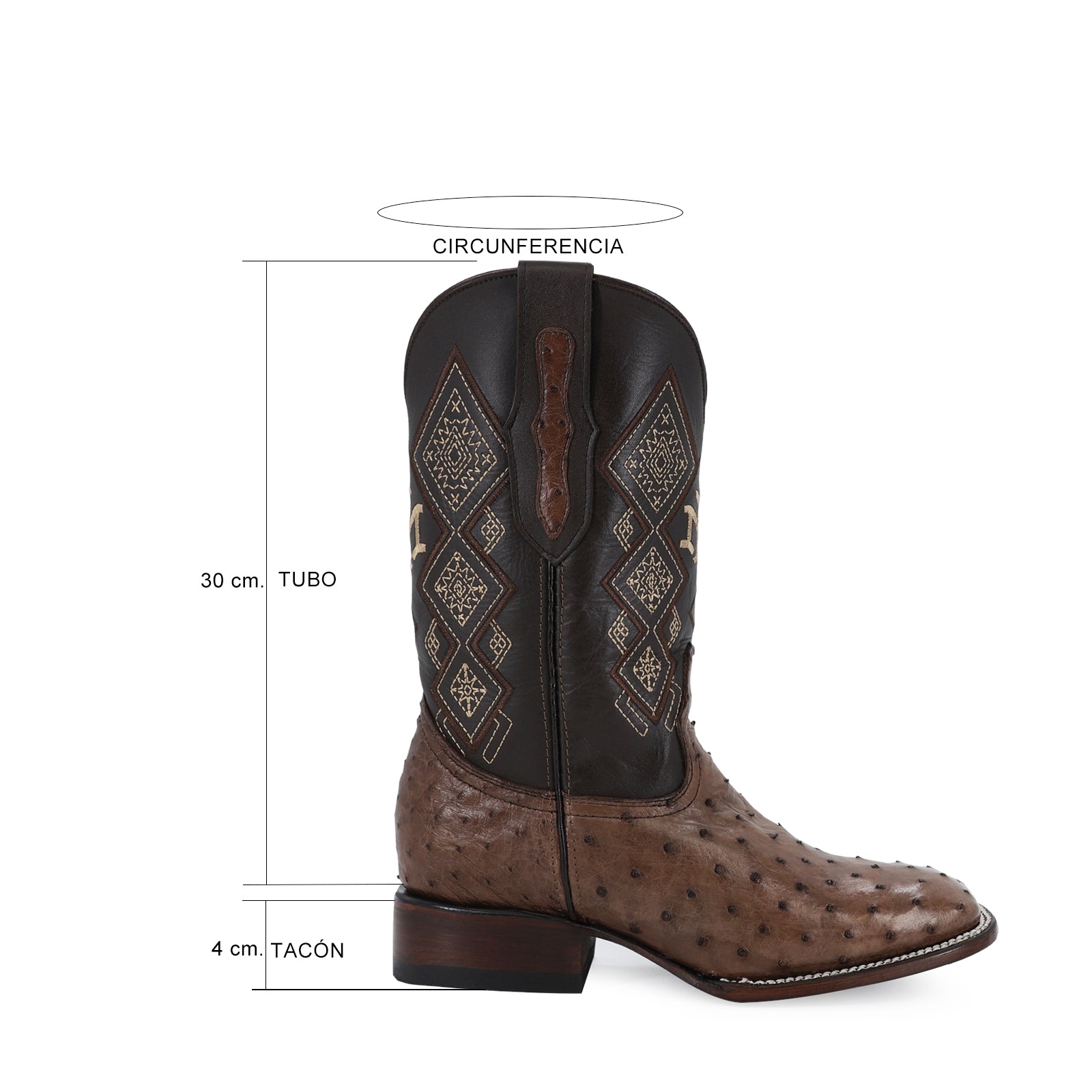 Ostrich leather cowboy boot square toe