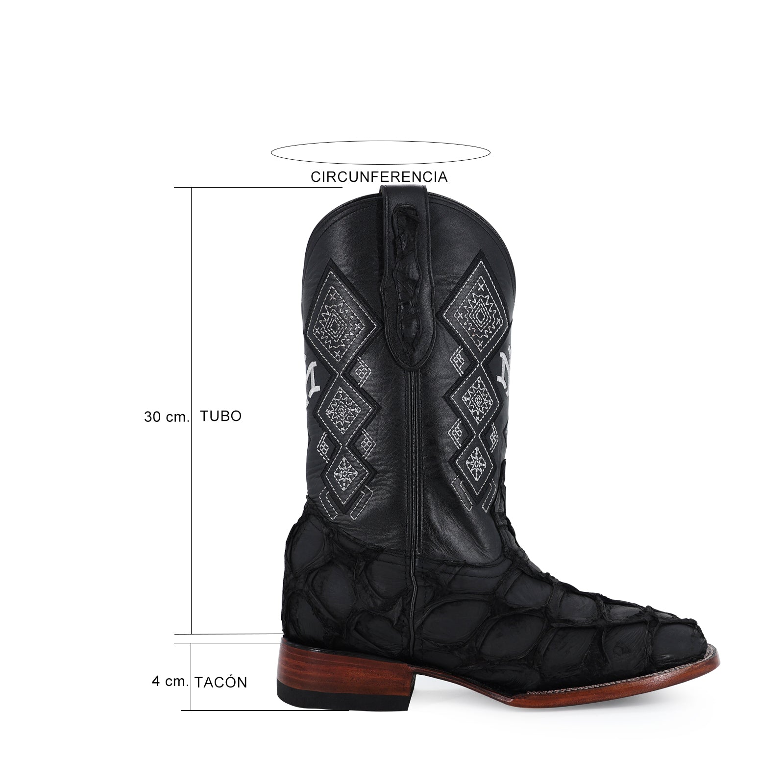 Pirarucu leather cowboy boot square toe