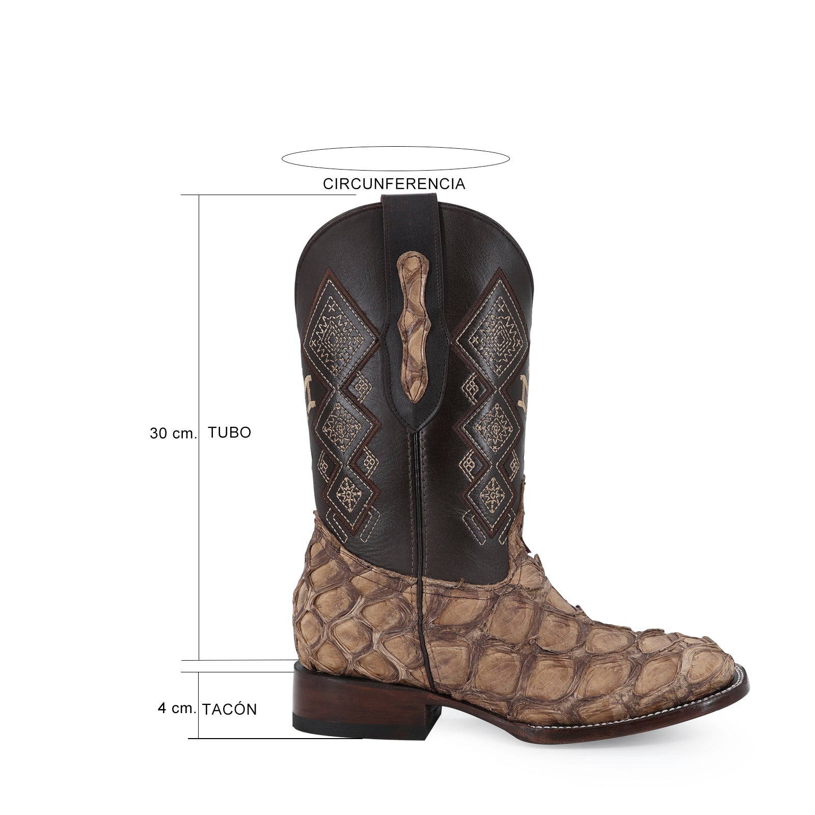 Pirarucu leather cowboy boot square toe
