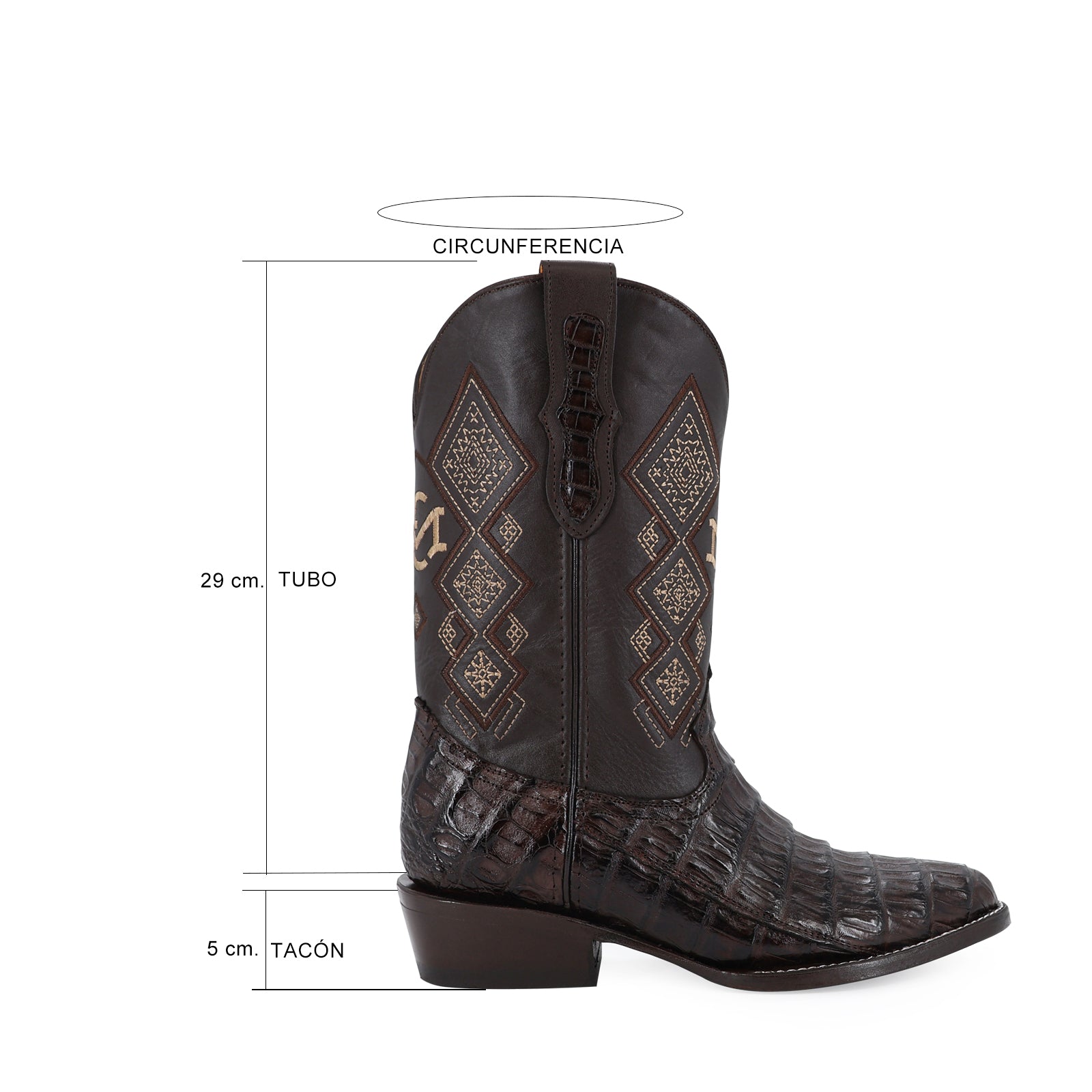 Caiman leather cowboy boot round toe