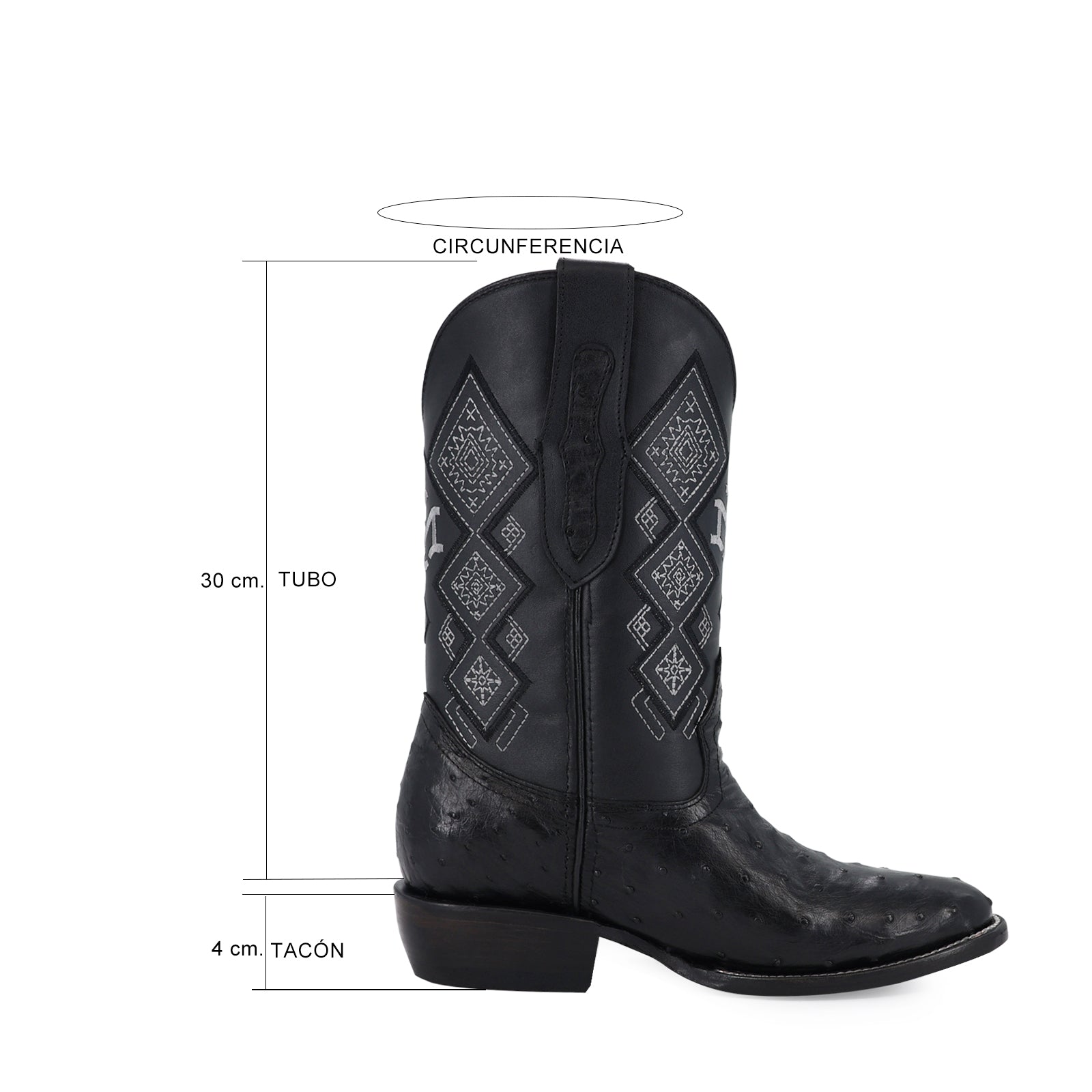 Ostrich leather cowboy boot round toe