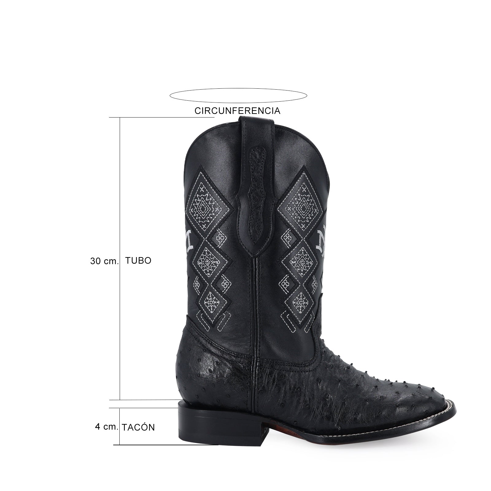 Ostrich leather cowboy boot square toe