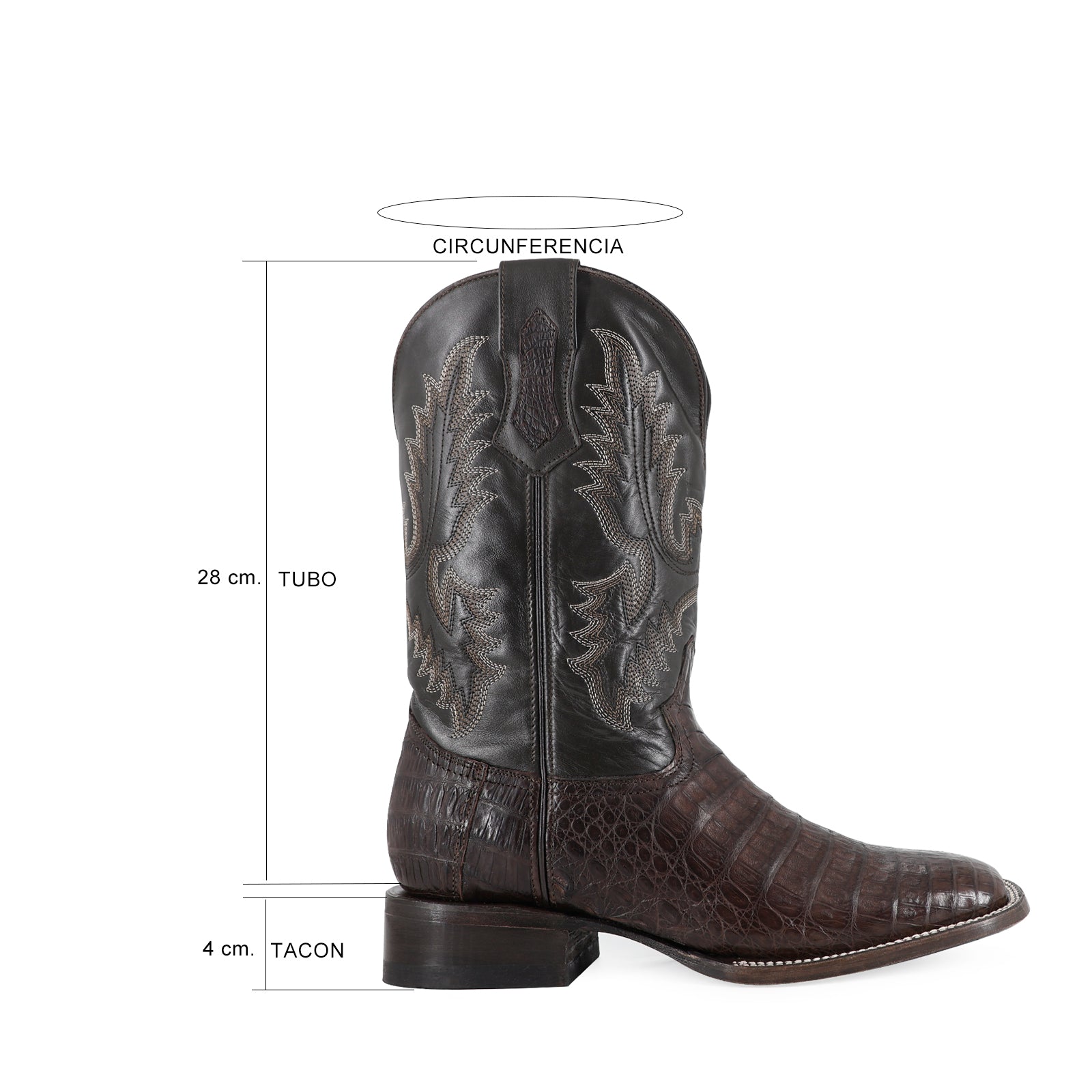 Caiman leather cowboy boot square toe